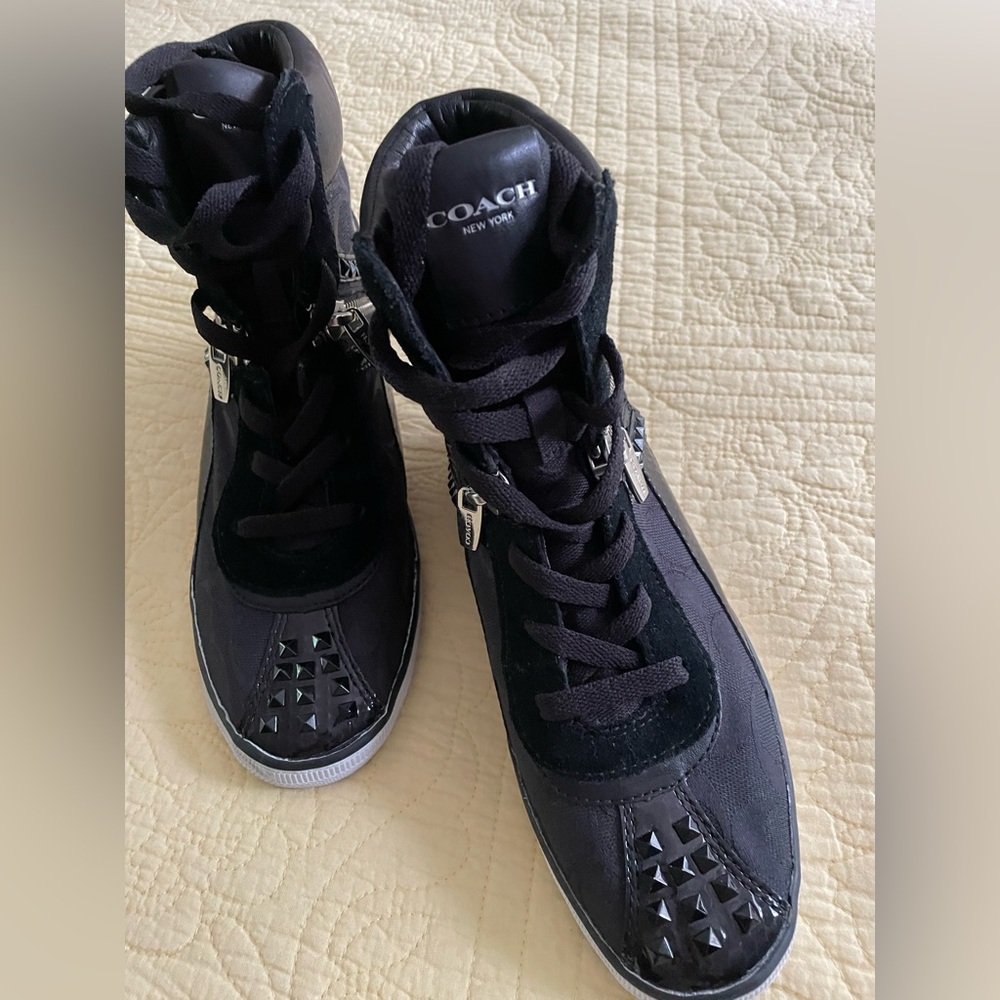 Coach Black High-Top Studded Lace-Up Sneakers